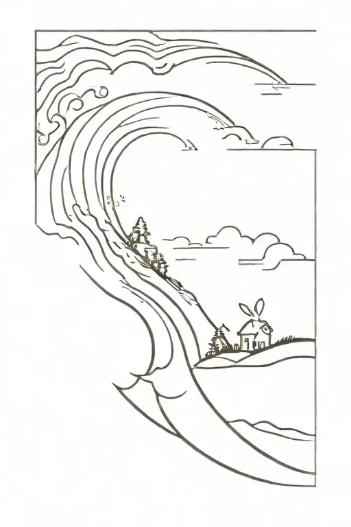 sunset wave rabbit surfing cottage Cliff Normandie  tattoo design idea