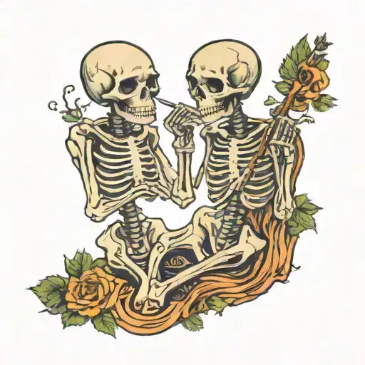 a tattoo of two brothers smoking weed as skeletons   tattoo design idea