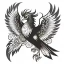 sketch of a phoenix tattoo for a man on the front surface of the thigh  tattoo design idea