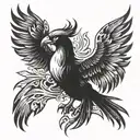 sketch of a phoenix tattoo for a man on the front surface of the thigh  tattoo design idea