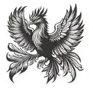 sketch of a phoenix tattoo for a man on the front surface of the thigh  tattoo design idea