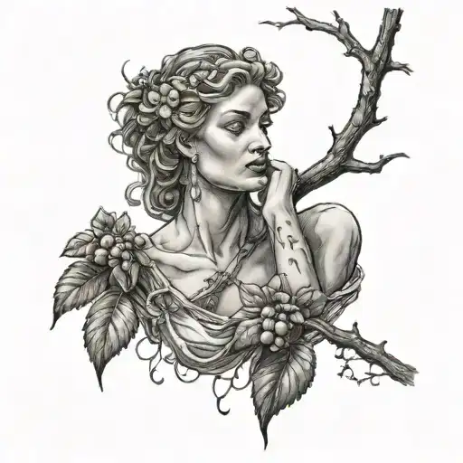 Crying Aphrodite near Poison Tree Branch tattoo design idea