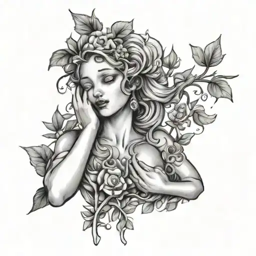 Venus crying near poison tree tattoo design idea