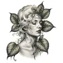Crying Venus near Poison Tree without leaves tattoo design idea