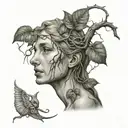 Crying Venus near Poison Tree without leaves tattoo design idea