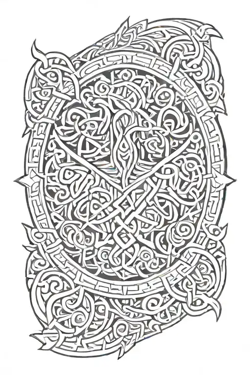 vikings symbol, valhalla, warrior wielding tattoo design idea