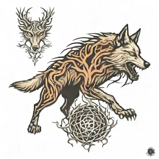 yggdrassil and fenris wolf tattoo design idea