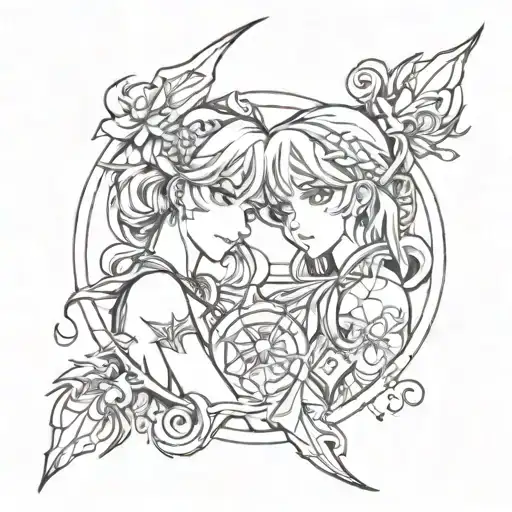 Gemini ♊ and Pisces ♓ line art combination tattoo design idea