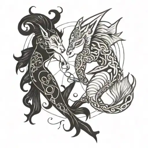Gemini ♊ and Pisces ♓ tattoo line art tattoo design idea