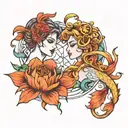 Gemini ♊ and Pisces ♓ tattoo line art combination tattoo design idea