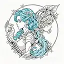 Gemini ♊ and Pisces ♓ line art combination tattoo design idea