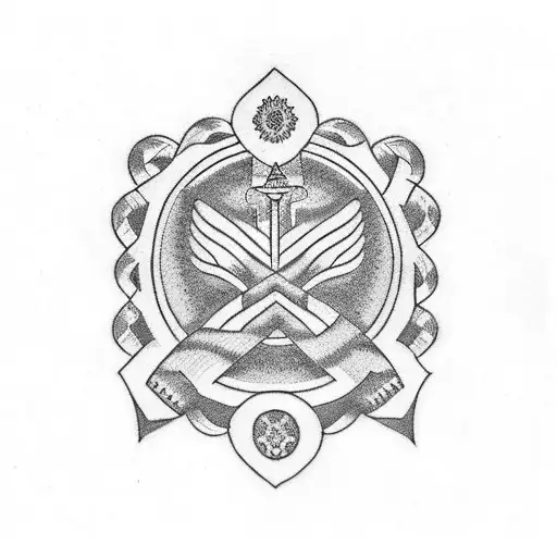 A blackwork tattoo of a Greek-style laurel wreath with a small motorcycle emblem in the center tattoo design idea