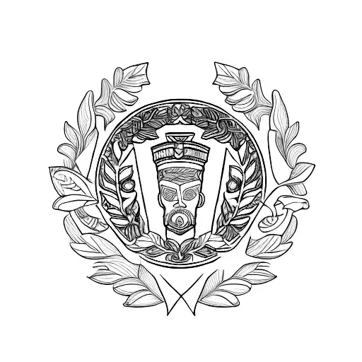 A blackwork tattoo of a Greek-style laurel wreath with a small motorcycle emblem in the center tattoo design idea