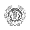 A blackwork tattoo of a Greek-style laurel wreath with a small motorcycle emblem in the center tattoo design idea