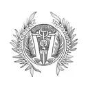 A blackwork tattoo of a Greek-style laurel wreath with a small motorcycle emblem in the center tattoo design idea