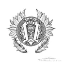 A blackwork tattoo of a Greek-style laurel wreath with a small motorcycle emblem in the center tattoo design idea