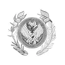 A blackwork tattoo of a Greek-style laurel wreath with a small motorcycle emblem in the center tattoo design idea