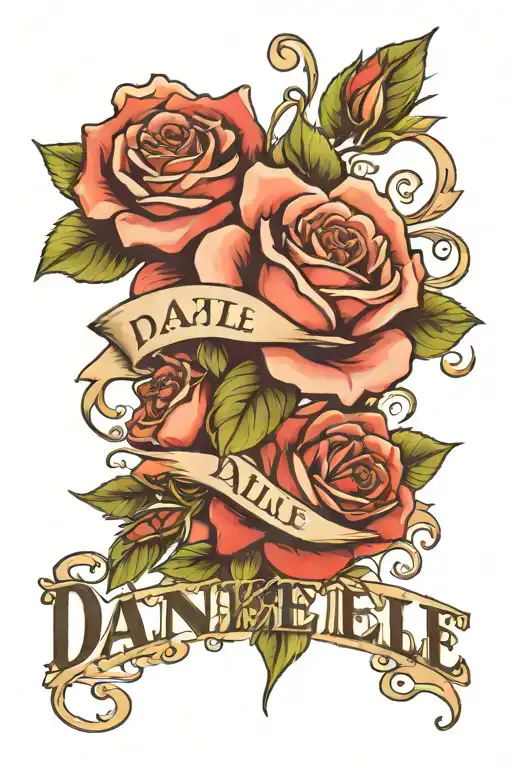Danielle name with roses tattoo design idea