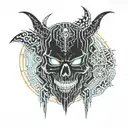 crying devil while laughing skull tattoo design idea