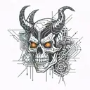 crying devil while laughing skull tattoo design idea