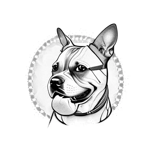 A dynamic illustration of a dog skateboarding in a blackwork style tattoo design idea