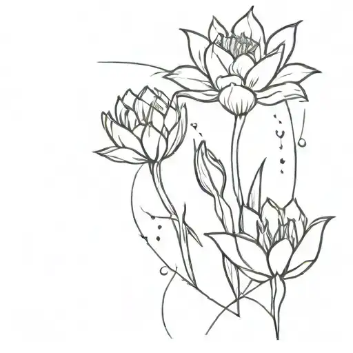 deathly hallows with gladiolus and water lily flower tattoo design idea