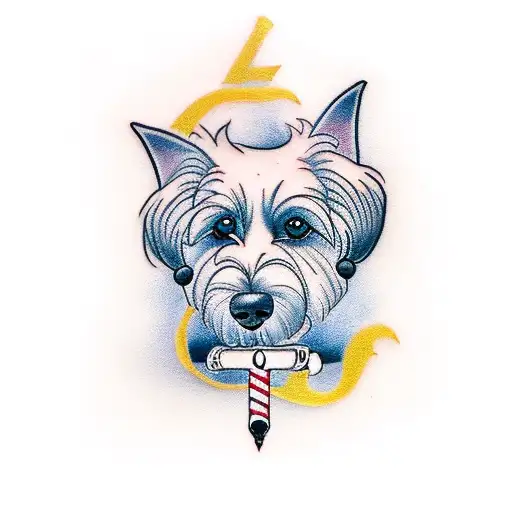 A minimalist tattoo of a Maltês dog with a dog bone tattoo design idea