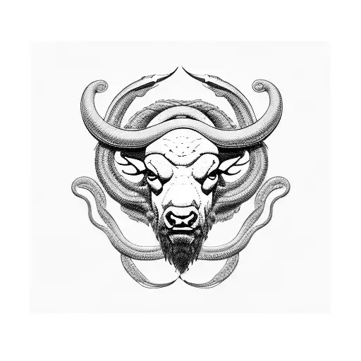 buffalo and snake tattoo design idea