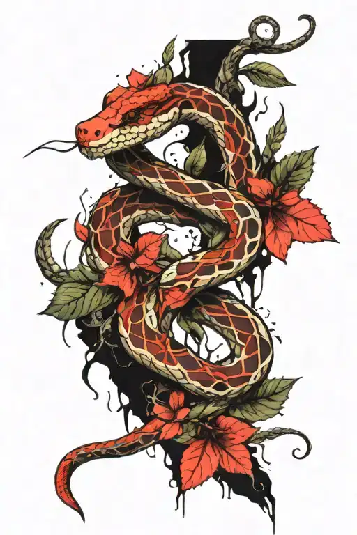 snakes with leaves on collarbones tattoo design idea