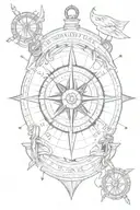 compass mix with anchor and ship wheel and arch arrow, Cogito ergo sum tattoo design idea