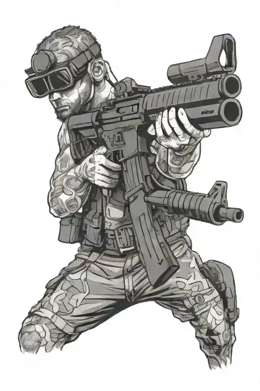 Wallace holding m4 rifle with night vision goggles tattoo design idea