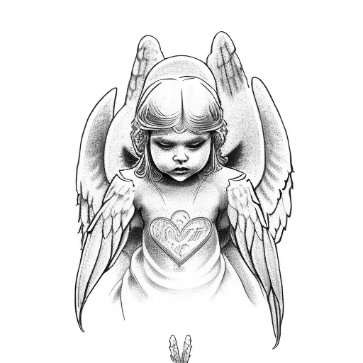 An angel holding its hands over its eyes, ears, and mouth tattoo design idea
