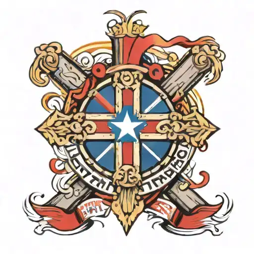 a cross with a banner saying Privitera with Philippine flag in the middle of the cross tattoo design idea