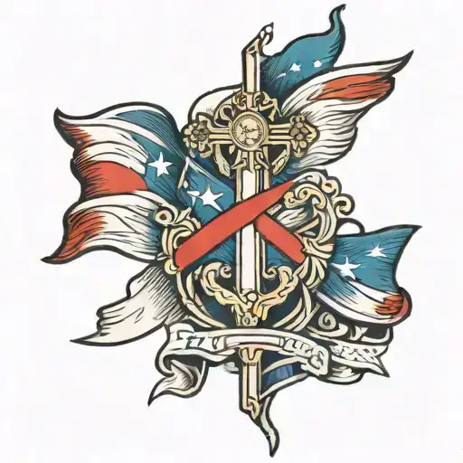 a cross with a banner saying Privitera with Philippine flag tattoo design idea