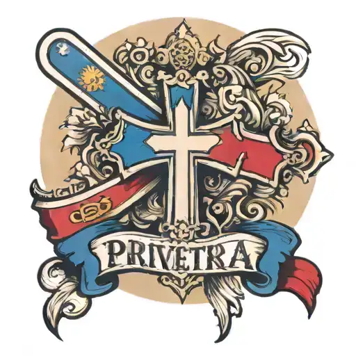 a cross with a banner saying Privitera with Philippine flag tattoo design idea
