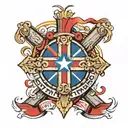 a cross with a banner saying Privitera with Philippine flag in the middle of the cross tattoo design idea