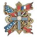 a cross with a banner saying Privitera with Philippine flag in the middle of the cross tattoo design idea