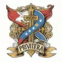 a cross with a banner saying Privitera with Philippine flag in the middle of the cross tattoo design idea