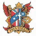 a cross with a banner saying Privitera with Philippine flag in the middle of the cross tattoo design idea