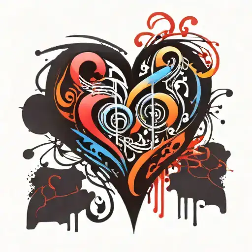 Treble clef and bass clef heart surrounded tattoo design idea