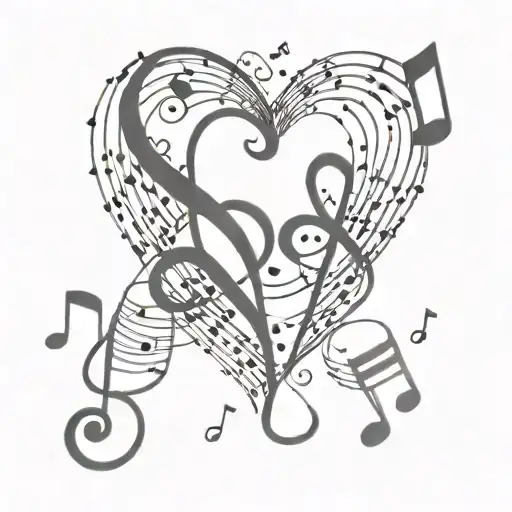 Treble clef and bass clef heart surrounded by music notes tattoo design idea