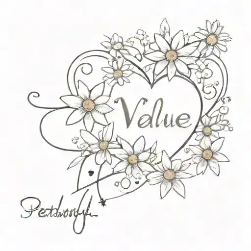 the value of the moment "now" faith in yourself strength of soul and will I can do everything I am strong Daisies Petersburg Kindness Heart Stars tattoo design idea