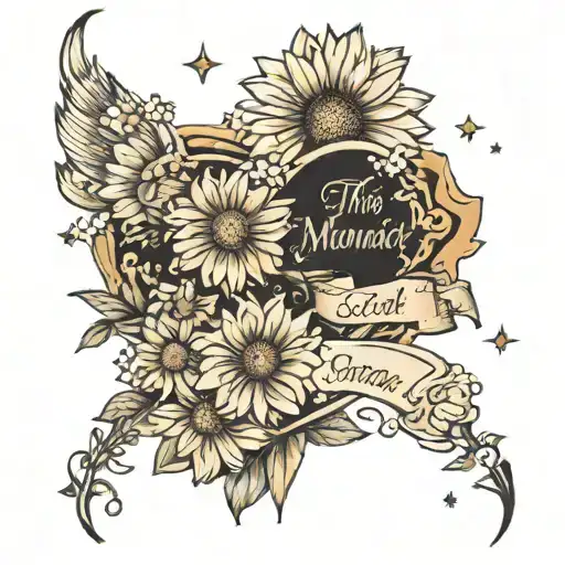 the value of the moment "now" faith in yourself strength of soul and will I can do everything I am strong Daisies Petersburg Kindness Heart Stars tattoo design idea