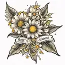 the value of the moment "now" faith in yourself strength of soul and will I can do everything I am strong Daisies Petersburg Kindness Heart Stars tattoo design idea