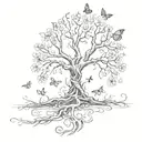 Tree with roots and butterflies around it and a cross with flowers  tattoo design idea