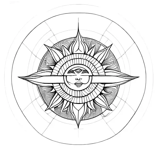 A geometric design incorporating a sun, moon, and horseshoe tattoo design idea