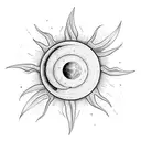 A minimalist sketch of a horseshoe sun and moon with delicate linework and shading tattoo design idea