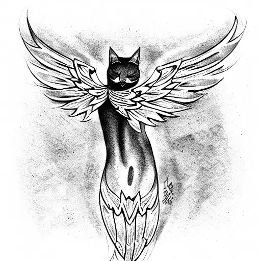 cat with magical wings tattoo design idea