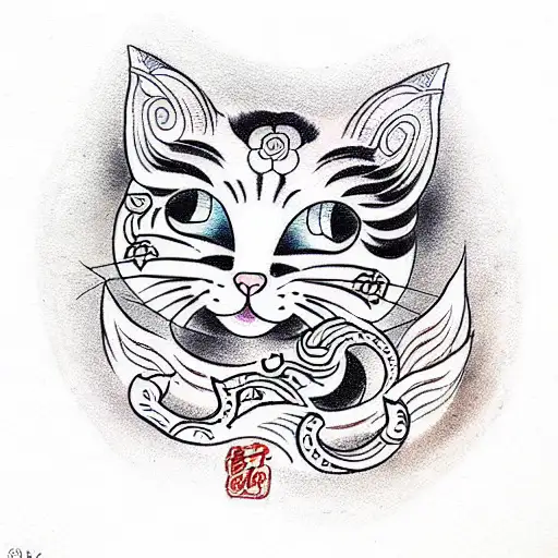 Cat magic tattoo design idea
