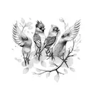 Five birds sitting on a branch, Five birds flying away tattoo design idea